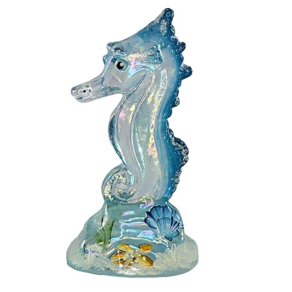 Fenton Art Glass Iridized Blue Seahorse Figurine Signed M. Young Rare - Picture 1 of 8